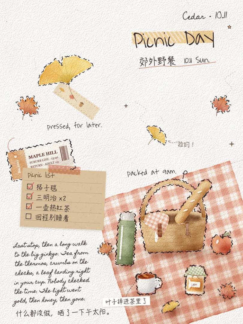 Picnic Day:秋天去郊外野餐的一页手帐